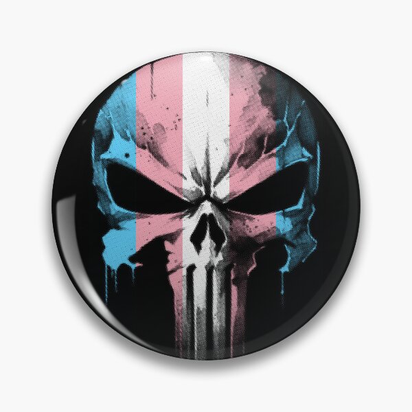 Item preview, Trans Pride Guardian Skull - Halftone designed and sold by Probably Fine Designs.
