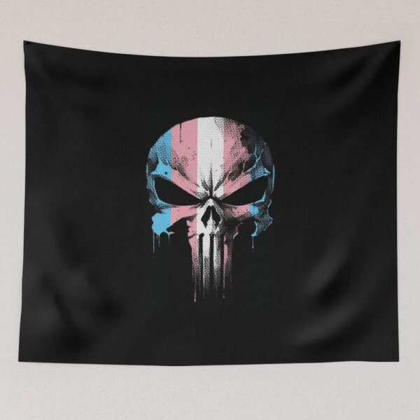 Item preview, Trans Pride Guardian Skull - Halftone designed and sold by Probably Fine Designs.