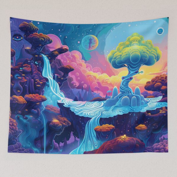 Item preview, Neon Dreamscape Celestial Tree River Fantasy designed and sold by LuminousFoundry.