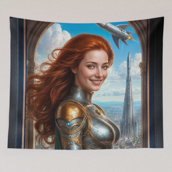 Item preview, Alena Montfort Fantasy Armor Retro Futuristic Portrait Elegant AI Concept Art by Xzendor7 designed and sold by Xzendor7 Digital Art Creations.