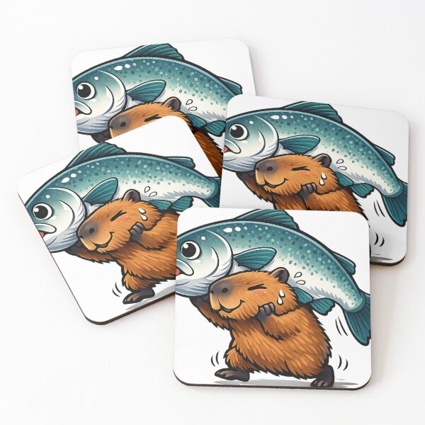 Item preview, Funny Capybara Carrying a Giant Fish – Cute Fishing Meme Animal designed and sold by Ermicioi.