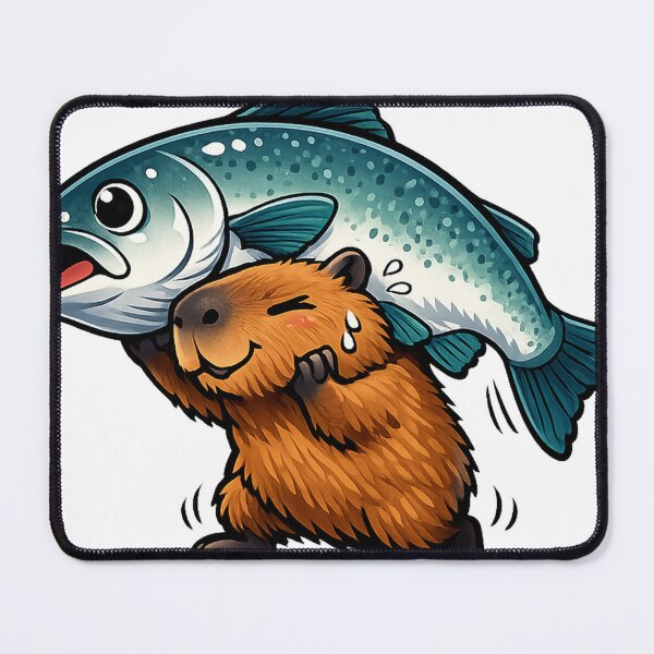 Item preview, Funny Capybara Carrying a Giant Fish – Cute Fishing Meme Animal designed and sold by Ermicioi.