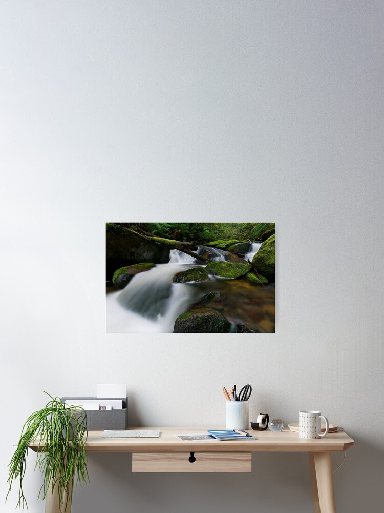 Thumbnail 2 of 3, Poster, Cascading through the Mossy Boulders designed and sold by Robsteriography.