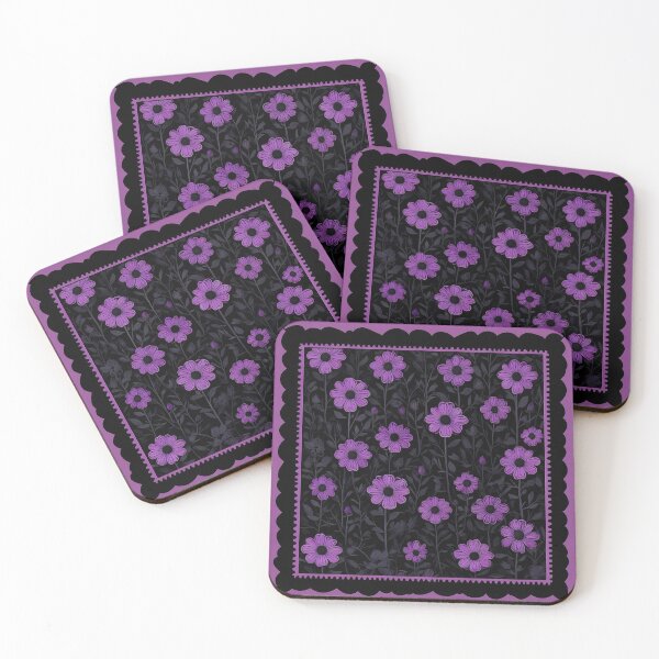 Item preview, Purple flowers on blackground designed and sold by lucyinspace.