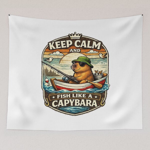 Item preview, Keep Calm and Fish Like a Capybara – Funny Vintage Fishing Lover Gift designed and sold by Ermicioi.