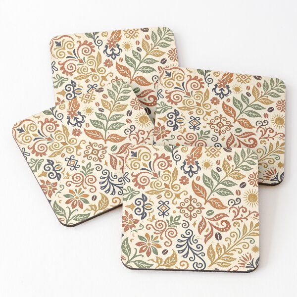 Item preview, Vintage Bohemian Coffee Pattern - Retro Floral Ornamental Design with Coffee Beans, Leaves & Sun Motifs - Warm Earth Tones Seamless Pattern designed and sold by crackerflake.
