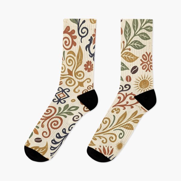 Item preview, Vintage Bohemian Coffee Pattern - Retro Floral Ornamental Design with Coffee Beans, Leaves & Sun Motifs - Warm Earth Tones Seamless Pattern designed and sold by crackerflake.