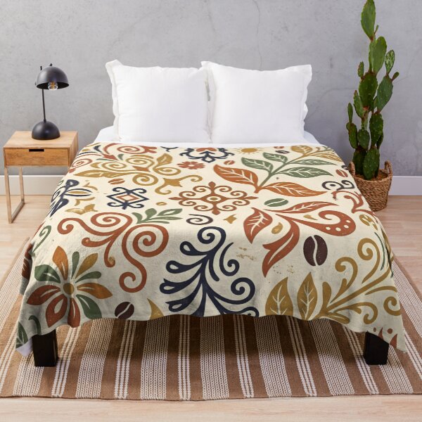 Item preview, Vintage Bohemian Coffee Pattern - Retro Floral Ornamental Design with Coffee Beans, Leaves & Sun Motifs - Warm Earth Tones Seamless Pattern designed and sold by crackerflake.