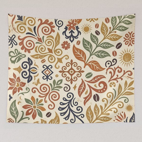 Item preview, Vintage Bohemian Coffee Pattern - Retro Floral Ornamental Design with Coffee Beans, Leaves & Sun Motifs - Warm Earth Tones Seamless Pattern designed and sold by crackerflake.