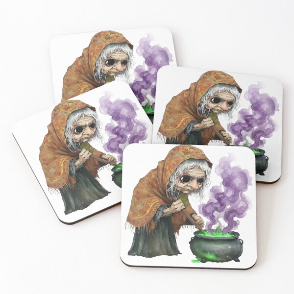 Item preview, Elderly Witch Brewing Potion in Iron Cauldron designed and sold by ArtisticDesignsbyLinda.