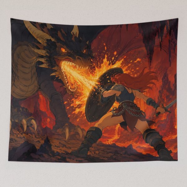 Item preview, Dragon Slayer Warrior – Epic Fantasy Fire Battle Illustration designed and sold by  Hollow Moon Studios..