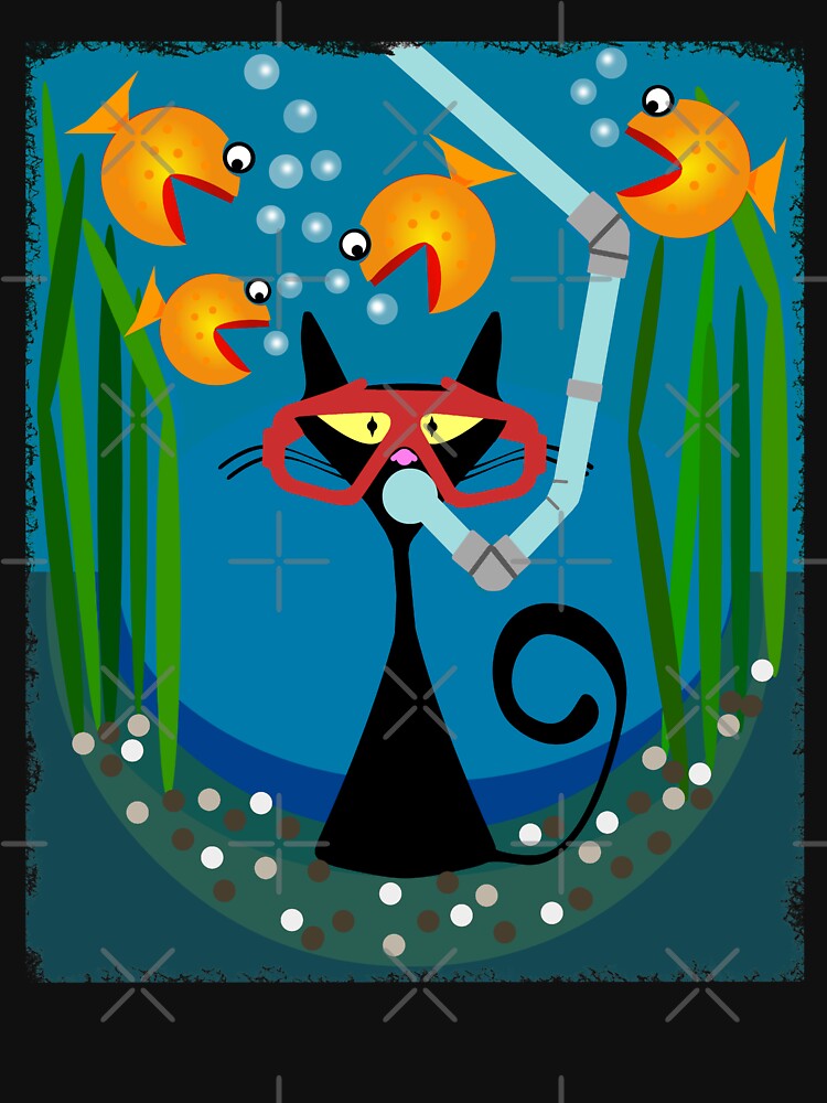 "Cat Scuba Diving With Goldfish Cat and Fish Lover Design." Tshirt