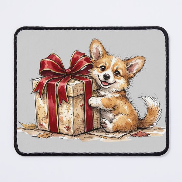 Item preview, Cute Fluffy Corgi Puppy Hugging Christmas Birthday Gift Watercolor Art designed and sold by BreezifyDesignStudio.