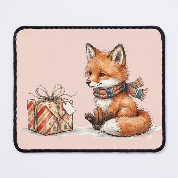 Item preview, Adorable Fluffy Winter Fox wearing Scarf with Christmas Gift Watercolor designed and sold by BreezifyDesignStudio.