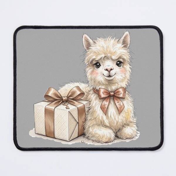 Item preview, Elegant Fluffy Baby Alpaca with Bow Tie and Gift Box Watercolor Art designed and sold by BreezifyDesignStudio.