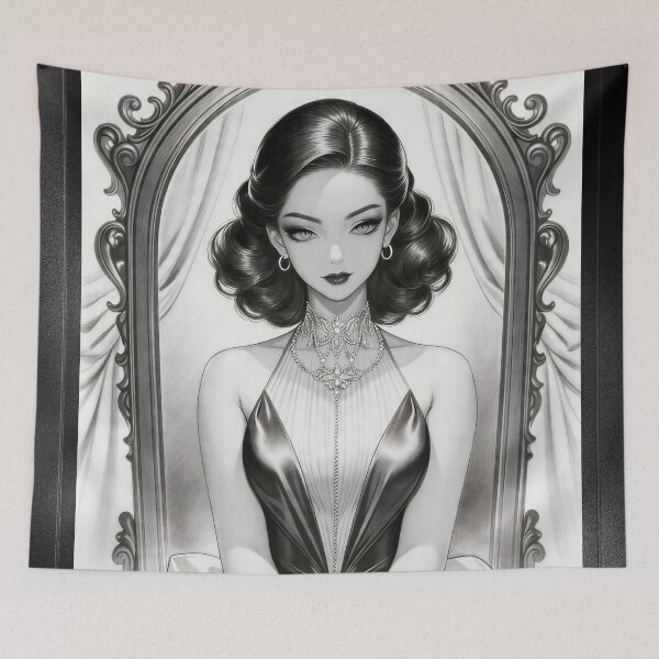 Item preview, Monochromatic Beauty Of Eilis von Hohenstein In Silk Timeless AI Concept Art by Xzendor7 designed and sold by Xzendor7 Digital Art Creations.