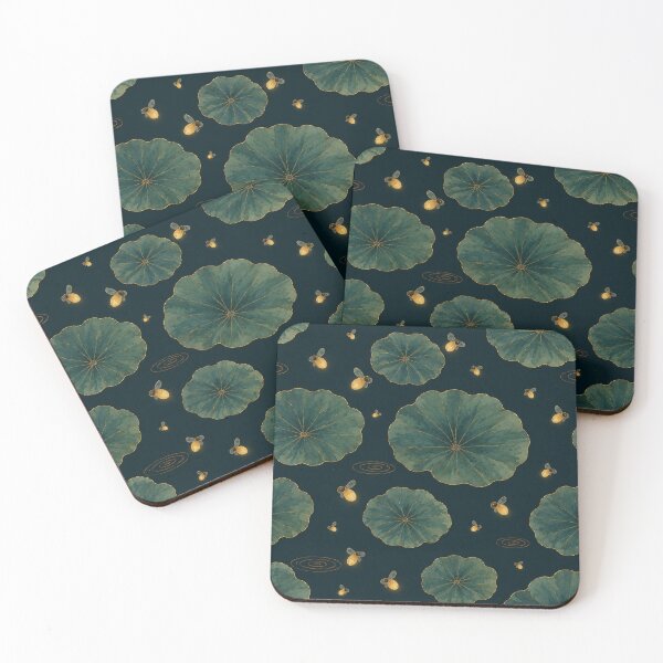 Item preview, Lotus Leaf & Fireflies Night — Korean Tanghwa Watercolor Pattern designed and sold by lita-lilith.