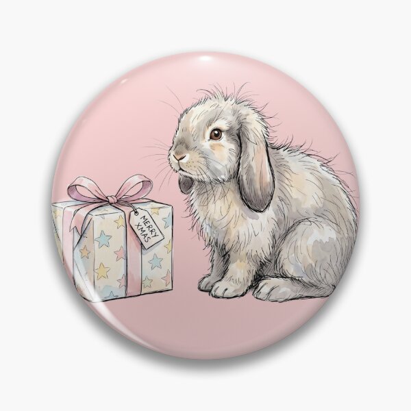 Item preview, Fluffy White Christmas Bunny Rabbit with Merry Xmas Gift Watercolor designed and sold by BreezifyDesignStudio.
