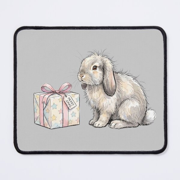 Item preview, Fluffy White Christmas Bunny Rabbit with Merry Xmas Gift Watercolor designed and sold by BreezifyDesignStudio.