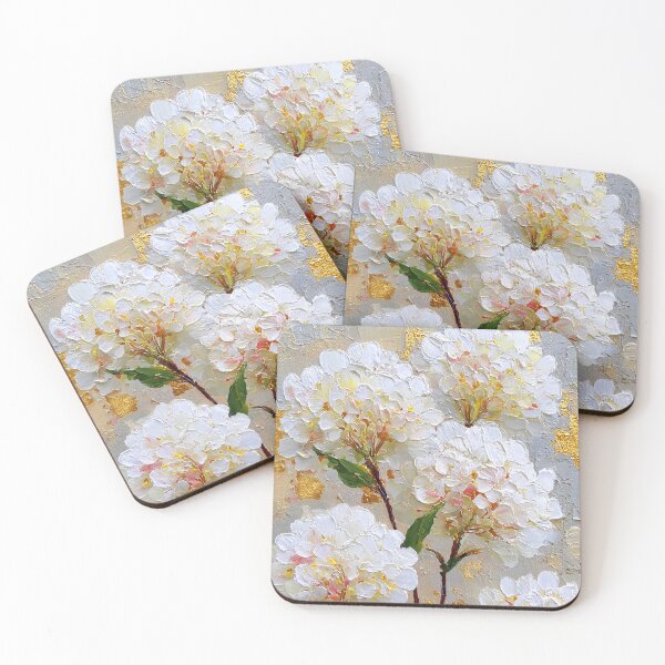 Item preview, White Hydrangea Flowers With Golden Accents Impressionist Style designed and sold by DEC02.