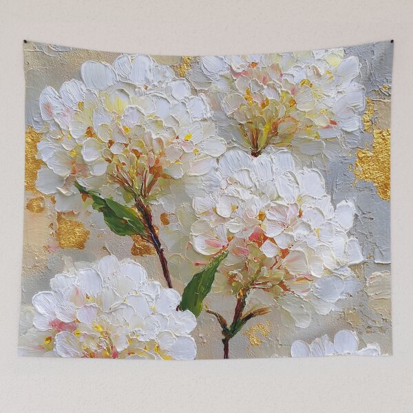 Item preview, White Hydrangea Flowers With Golden Accents Impressionist Style designed and sold by DEC02.
