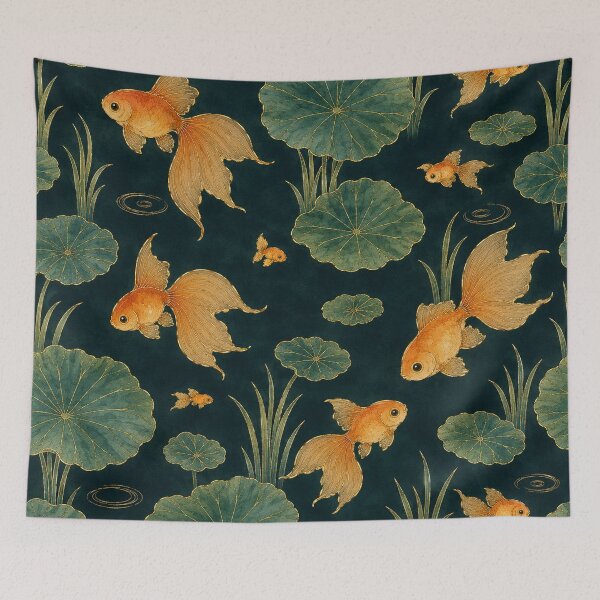Item preview, Lotus Pond Goldfish Night — Korean Watercolor Seamless Pattern designed and sold by lita-lilith.