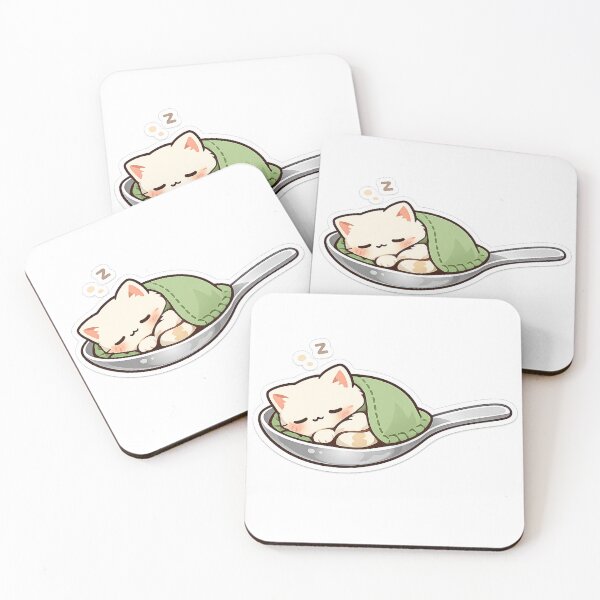 Item preview, Tiny Spoon Cat Sticker | Sleeping Kawaii Cat Decal designed and sold by CozyNekoClub.