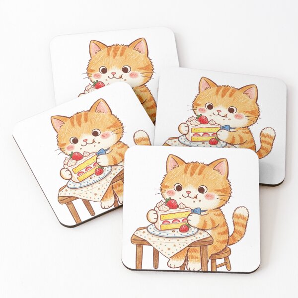 Item preview, Cute Orange Tabby Cat Eating Strawberry Cake Afternoon Tea designed and sold by TaiwanMemory.