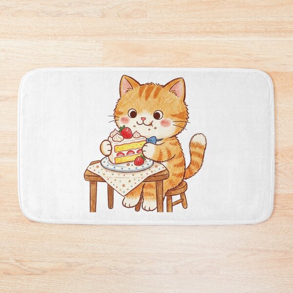 Item preview, Cute Orange Tabby Cat Eating Strawberry Cake Afternoon Tea designed and sold by TaiwanMemory.