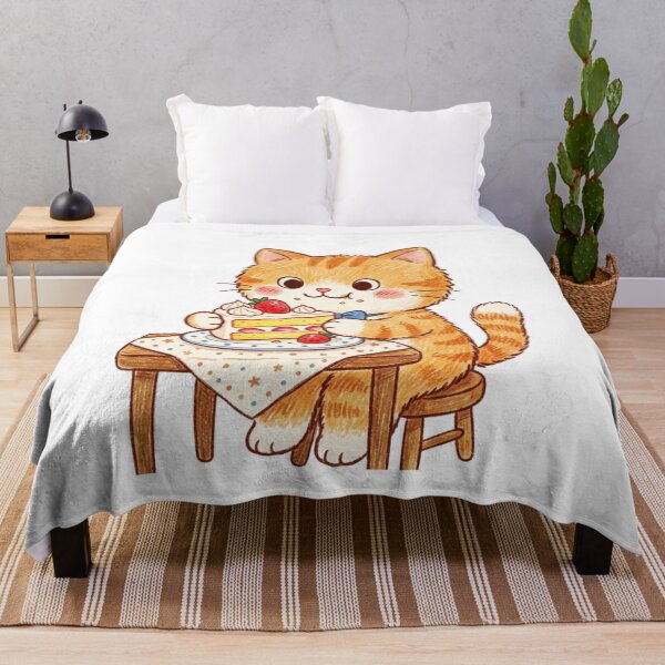 Item preview, Cute Orange Tabby Cat Eating Strawberry Cake Afternoon Tea designed and sold by TaiwanMemory.