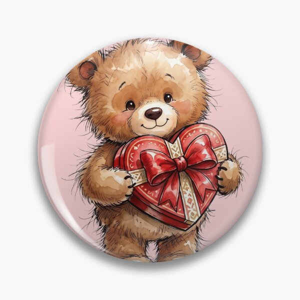 Item preview, Cute Fluffy Teddy Bear Holding Valentine Heart Gift Box Watercolor designed and sold by BreezifyDesignStudio.
