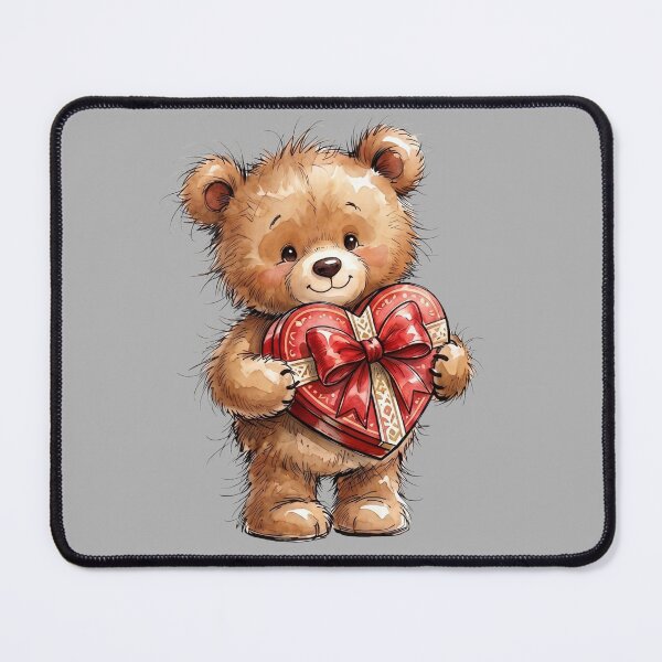 Item preview, Cute Fluffy Teddy Bear Holding Valentine Heart Gift Box Watercolor designed and sold by BreezifyDesignStudio.