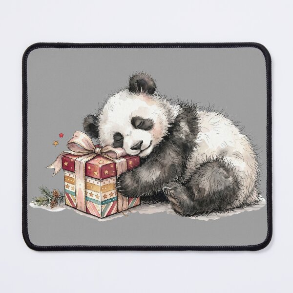 Item preview, Cute Fluffy Baby Panda Sleeping Hugging Christmas Gift Watercolor Art designed and sold by BreezifyDesignStudio.