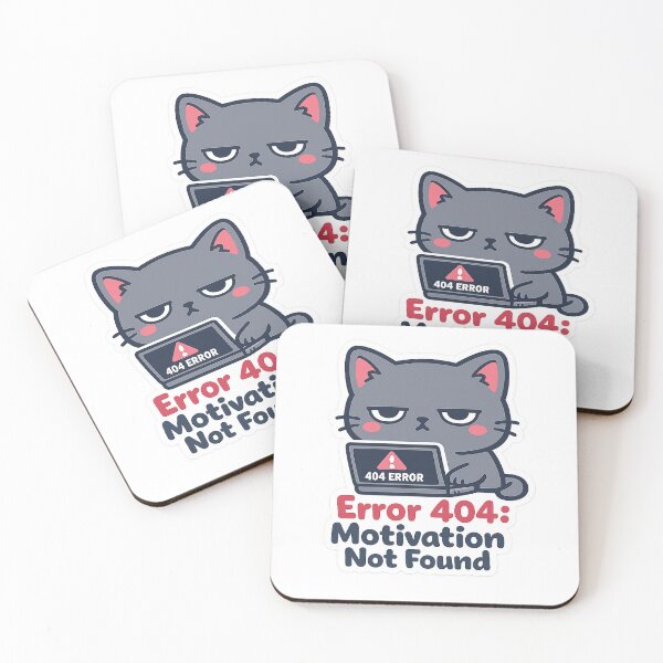 Item preview, Error 404 Motivation Not Found Cat Sticker | Burnout Kawaii Cat Decal designed and sold by CozyNekoClub.
