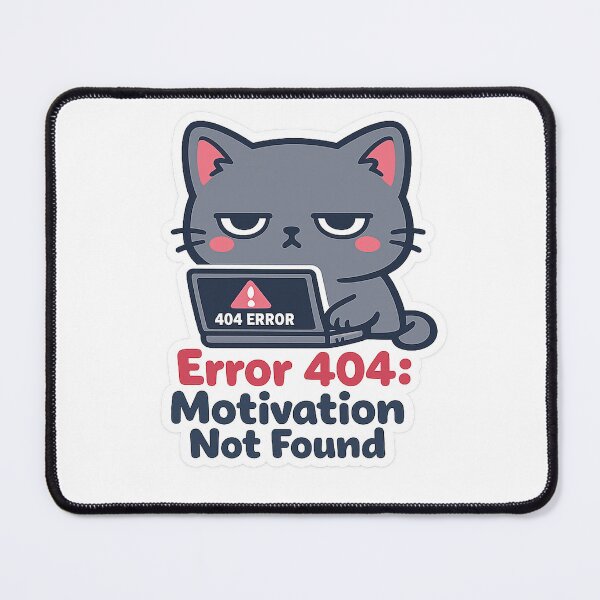 Item preview, Error 404 Motivation Not Found Cat Sticker | Burnout Kawaii Cat Decal designed and sold by CozyNekoClub.
