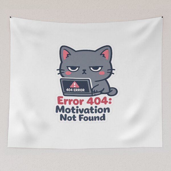 Item preview, Error 404 Motivation Not Found Cat Sticker | Burnout Kawaii Cat Decal designed and sold by CozyNekoClub.