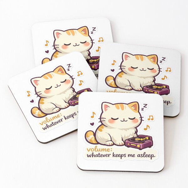 Item preview, Sleepy Vinyl Cat Sticker | Music Lover Kawaii Cat Decal designed and sold by CozyNekoClub.