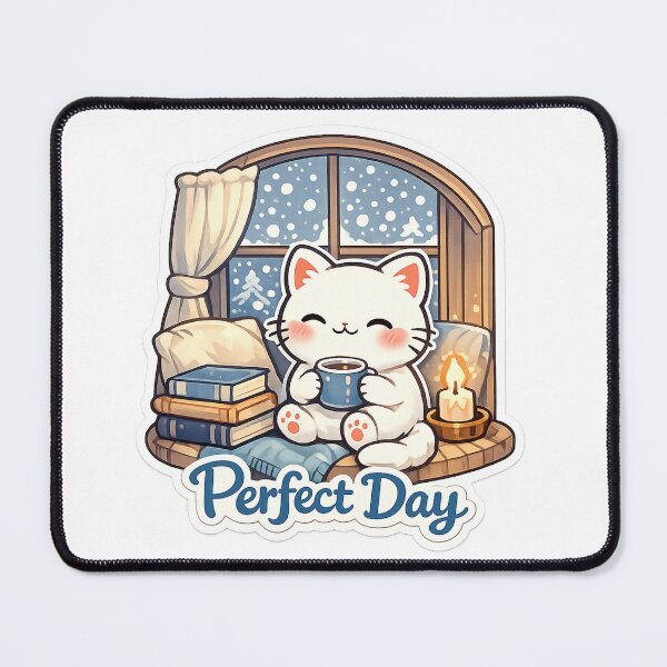 Item preview, Perfect Day Cat Sticker | Cozy Winter Reading Kawaii Cat Decal designed and sold by CozyNekoClub.