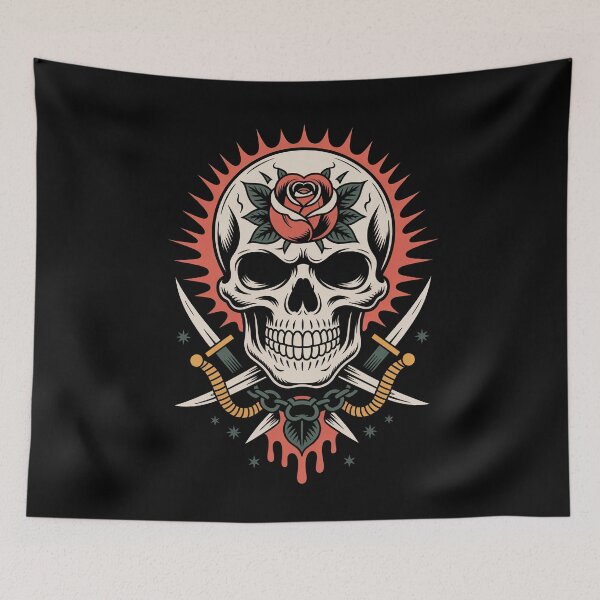 Item preview, Skull With Rose Crossed Daggers Traditional Tattoo Style designed and sold by Say It With Ink.