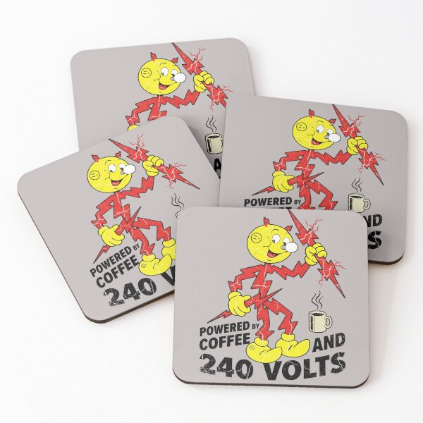 Item preview, Reddy Kilowatt Powered By Coffee And 240 Volts | Vintage Electrician Decal | Utility Worker Gift | High Voltage Retro Cartoon designed and sold by VectorJoy.
