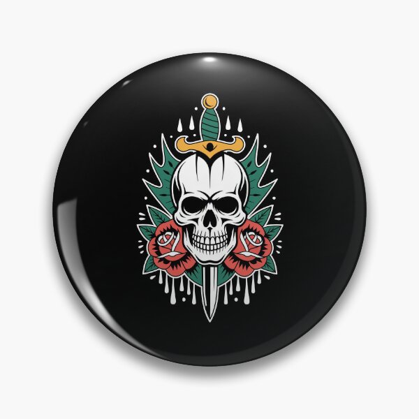 Item preview, Grinning Skull Dagger and Roses Old School Tattoo Art designed and sold by Say It With Ink.