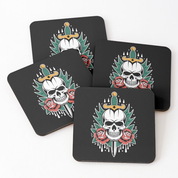 Item preview, Grinning Skull Dagger and Roses Old School Tattoo Art designed and sold by Say It With Ink.