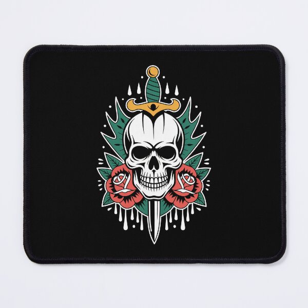 Item preview, Grinning Skull Dagger and Roses Old School Tattoo Art designed and sold by Say It With Ink.