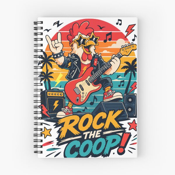 Item preview, Funny Rock Star Chicken Playing Guitar Retro Sunset designed and sold by arfindo-indra.