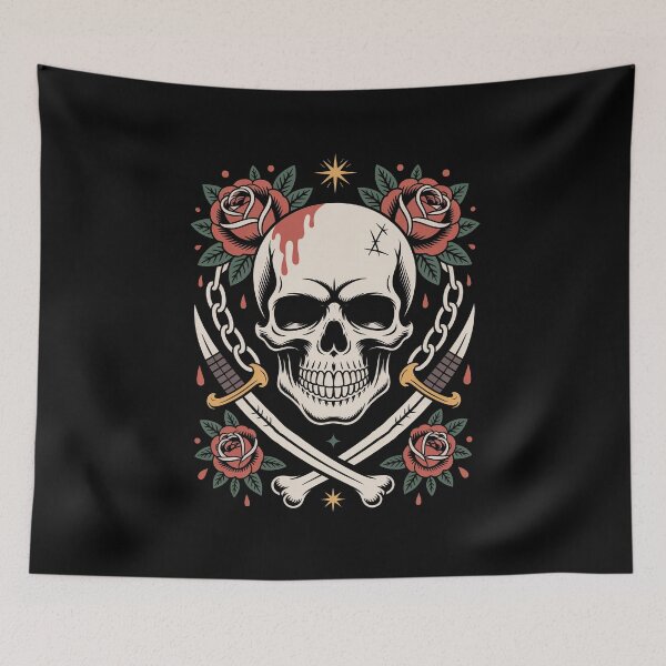 Item preview, Skull and Crossbones Roses Pirate Style Skull Lover Gift designed and sold by Say It With Ink.