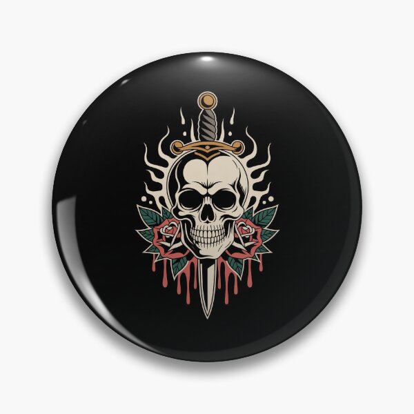 Item preview, Skull Dagger Flames and Roses Gothic Skull Art Gift designed and sold by Say It With Ink.