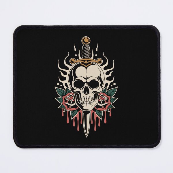 Item preview, Skull Dagger Flames and Roses Gothic Skull Art Gift designed and sold by Say It With Ink.