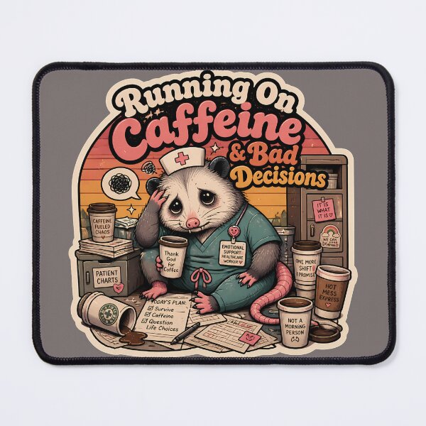 Item preview, Running On Caffeine & Bad Decisions Nurse Sticker | Funny Possum Nurse Gift designed and sold by VectorJoy.