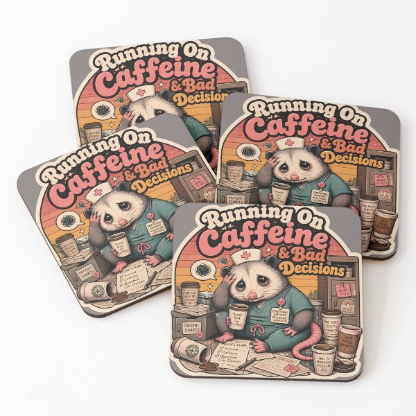 Item preview, Running On Caffeine & Bad Decisions Nurse Sticker | Funny Possum Nurse Gift designed and sold by VectorJoy.
