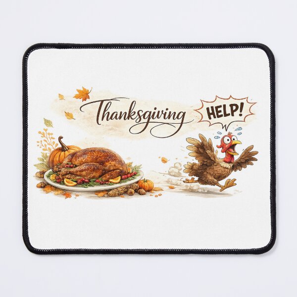 Item preview, Funny Thanksgiving Turkey Escape PNG – Help! Running Turkey Cartoon with Roasted Thanksgiving Dinner, Transparent Background designed and sold by Hookesmode.